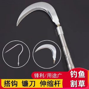 不锈钢抄网杆伸缩杆钓鱼割草香椿