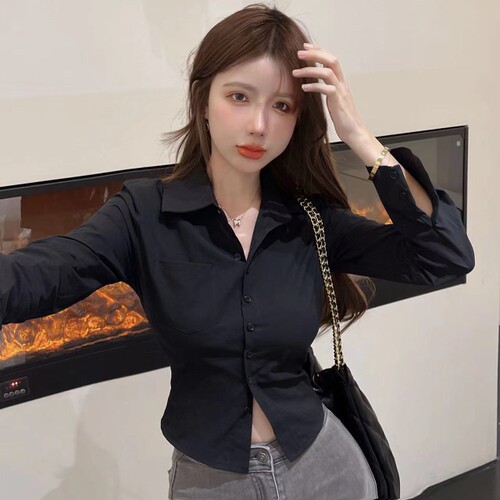 时尚短款修身收腰显瘦衬衫女装
