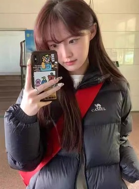 骆驼羽绒服女2025新款防风防水短款黑色加厚保暖白鸭绒面包服外套