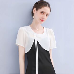 小披肩女外套夏季配裙子薄款2026新款时尚雪纺短款法式吊带裙罩衫