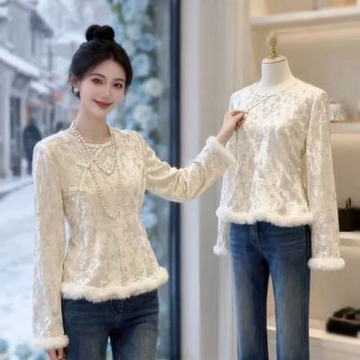 新中式国风打底衫斜肩盘扣女款
