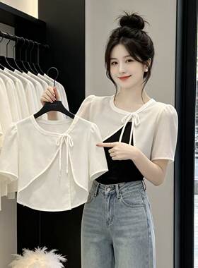 小披肩女外套夏季配裙子薄款2025新款时尚雪纺短款法式吊带裙罩衫
