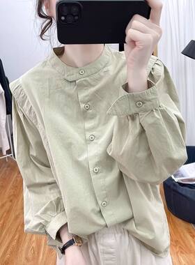 立领休闲灯笼袖长袖衬衫女