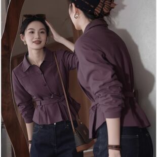 秋季独特漂亮上衣高级感小众不撞款时髦洋气干练气质紫色短外套女