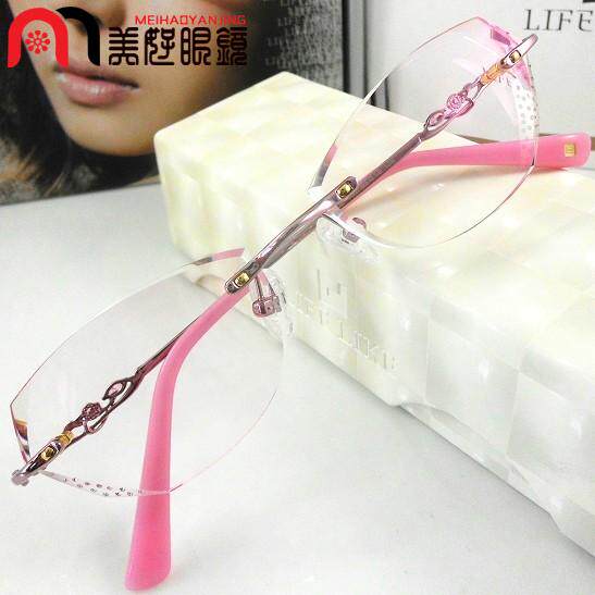 美好眼镜 正品LIFE LIKE凡客生活3175无框切边镶钻粉色眼镜 女款