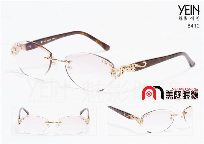 韩国正品YEIN魅影无框眼镜切边镶钻无框眼镜8410 工艺眼镜 女款