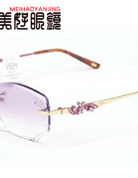 墨镜韩国无框镶钻切边太阳眼镜