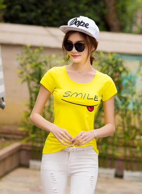 印花短袖T恤女ins潮2024夏季新款韩版修身打底衫纯棉休闲百搭上衣