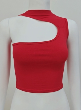 拽酷辣妹风炸街黑色镂空露肩背心女设计感修身显瘦短款紧身上衣夏