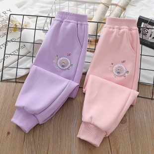 女童裤子2025新款儿童秋冬卫裤亮灯款加绒一体绒洋气休闲运动套装