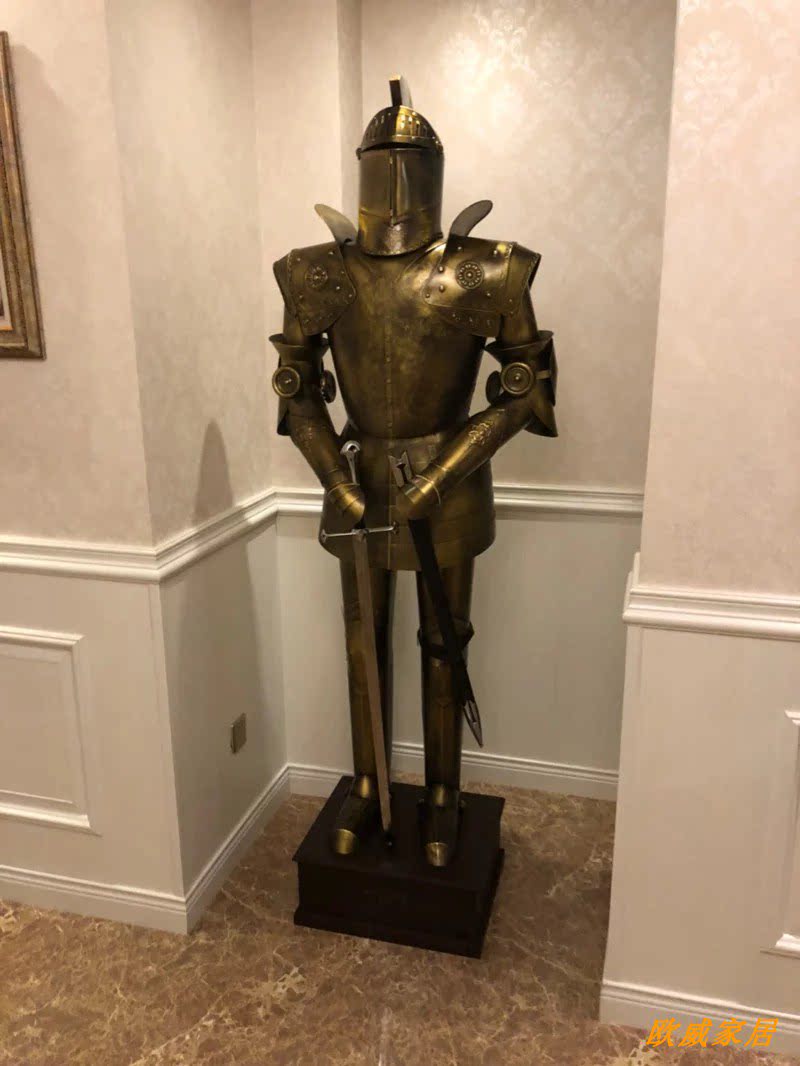 欧洲中世纪骑士复古铜雕像摆件ktv酒店大堂样板房大型落地武士2米