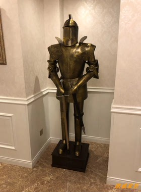 欧洲中世纪风大堂落地武士铜雕像