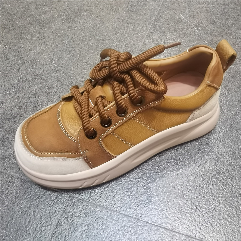 雅猫伯莎真皮厚底系带休闲鞋女