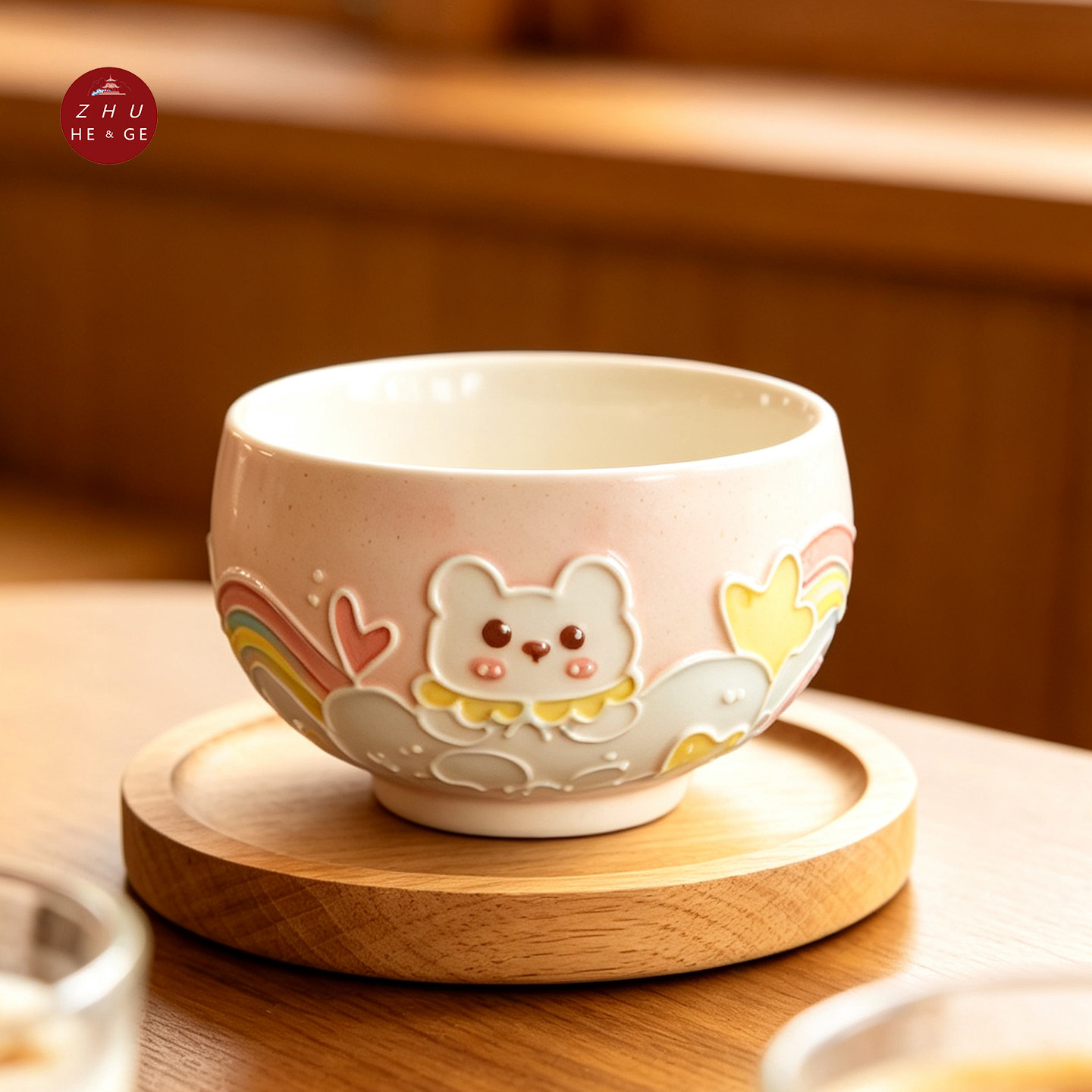 景德镇陶瓷小熊浮雕功夫茶杯