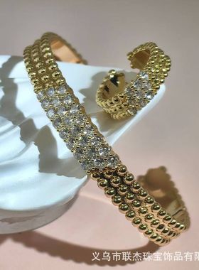 HTZS跨境新珠子镶钻手镯女s925纯银18K玫瑰金轻奢小众高级感手环