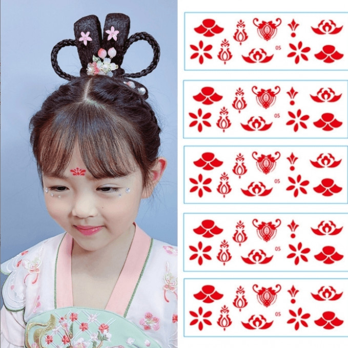 儿童中国风女童可爱花钿汉服演出眉心贴宝宝额头贴幼儿园表演节目