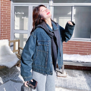 复古牛仔短款派克羽绒服女冬季超火好看高级小众加绒加厚工装外套图片