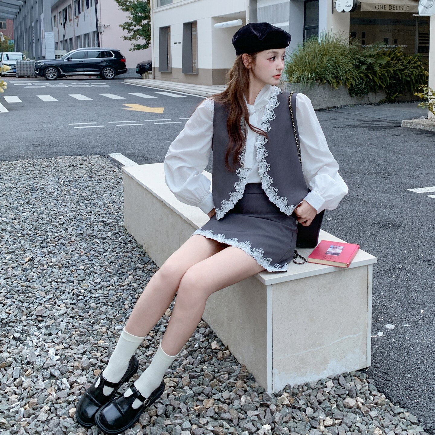 好买早春学院风裙子衬衫三件套2C355-9101-P195-K318,女装套装/套裙,2C355