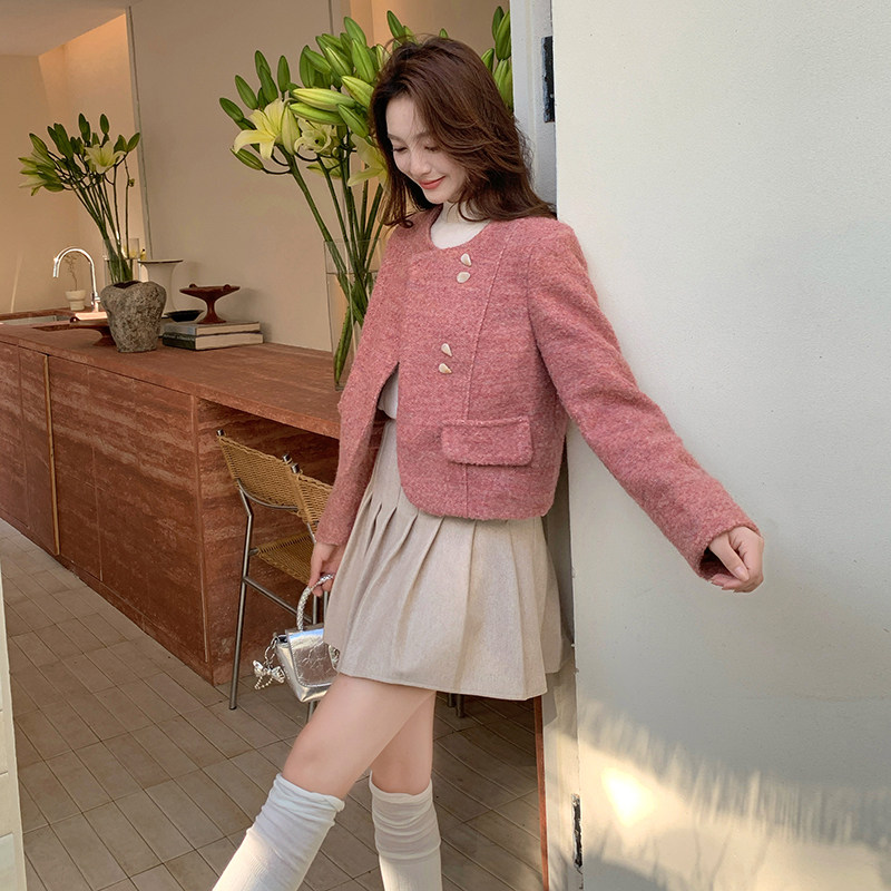 【大货】含20羊毛，不规则小粒扣气质彩呢短款外套1005-P165-K228,女装短外套,2C355