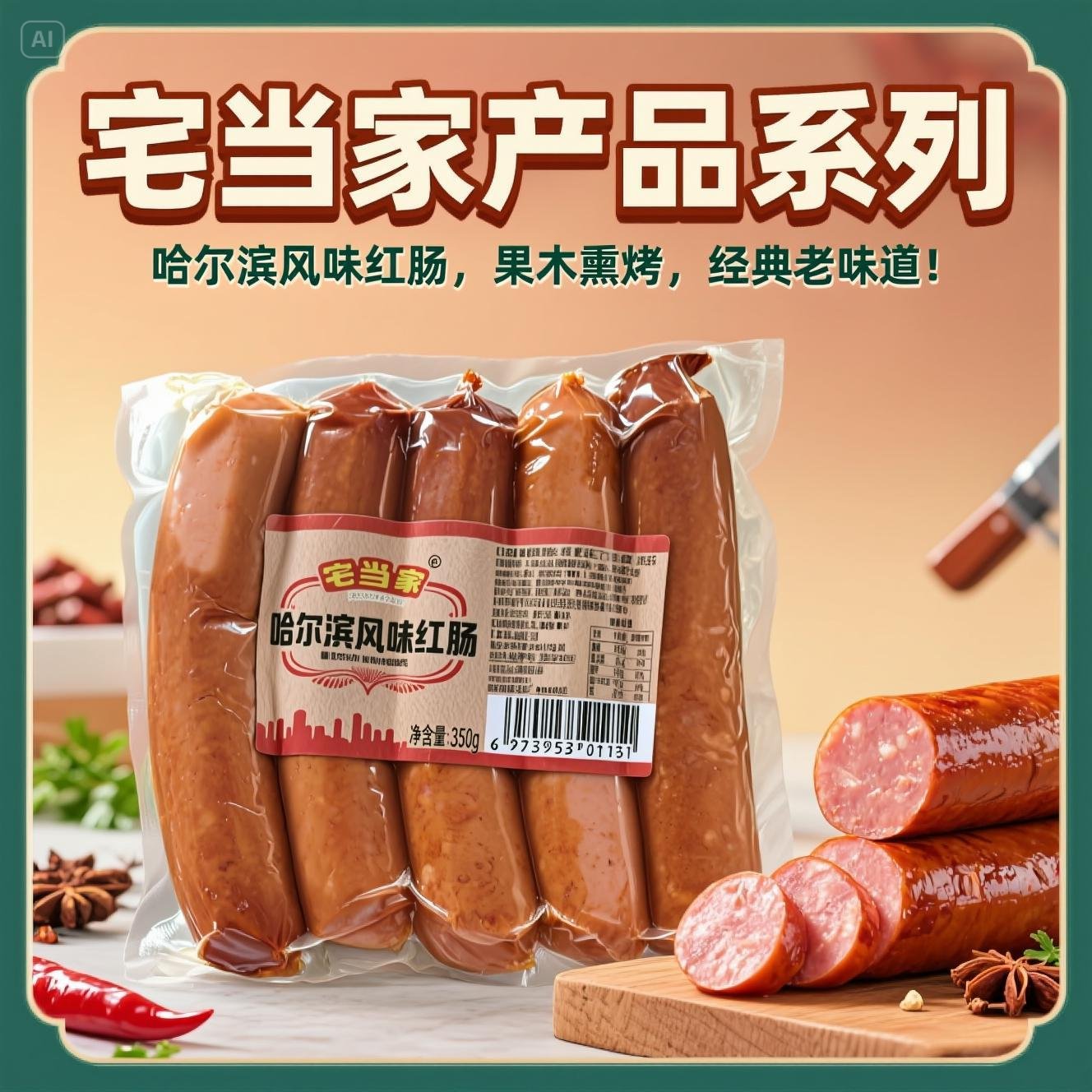 老式传统哈尔滨风味红肠即食香肠火腿肠炭烤烤肠熟食零食开袋即食