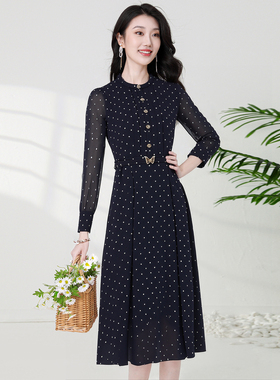 珂莱商场同款25秋新款通勤波点印花长袖显瘦连衣裙女 KF12426P7