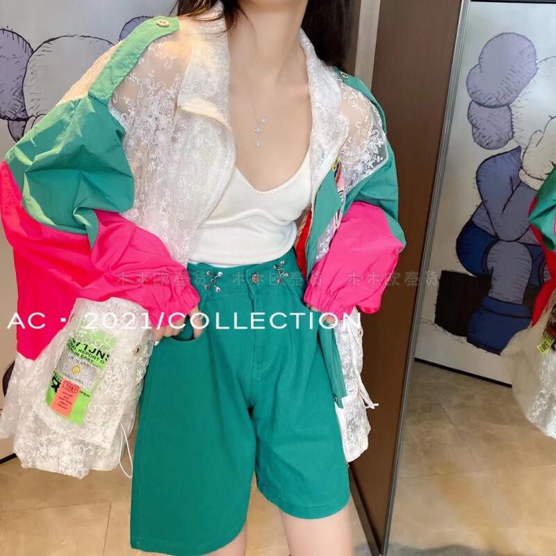 夏款重工拼色撞色刺绣蕾丝中长短款宽松透明防晒开衫外套风衣女