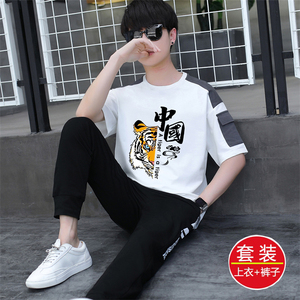 青少年短袖t恤12-15岁夏季套装男孩14初中学生16潮流大童夏装衣服
