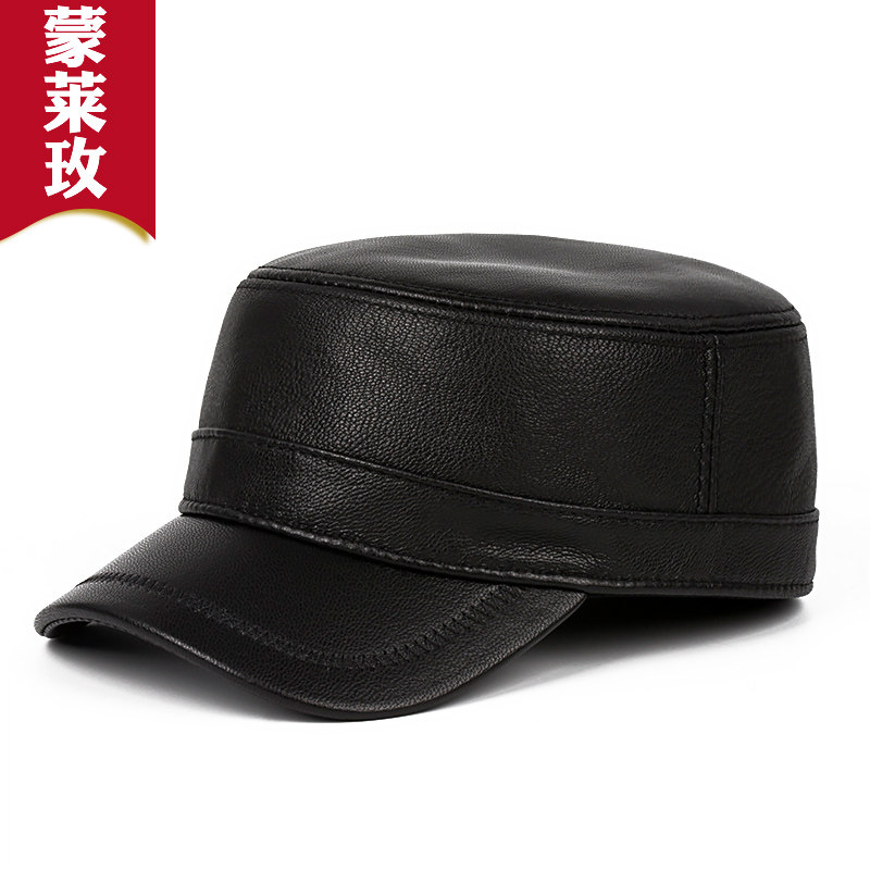 蒙莱玫平顶帽休闲男秋冬羊皮单帽