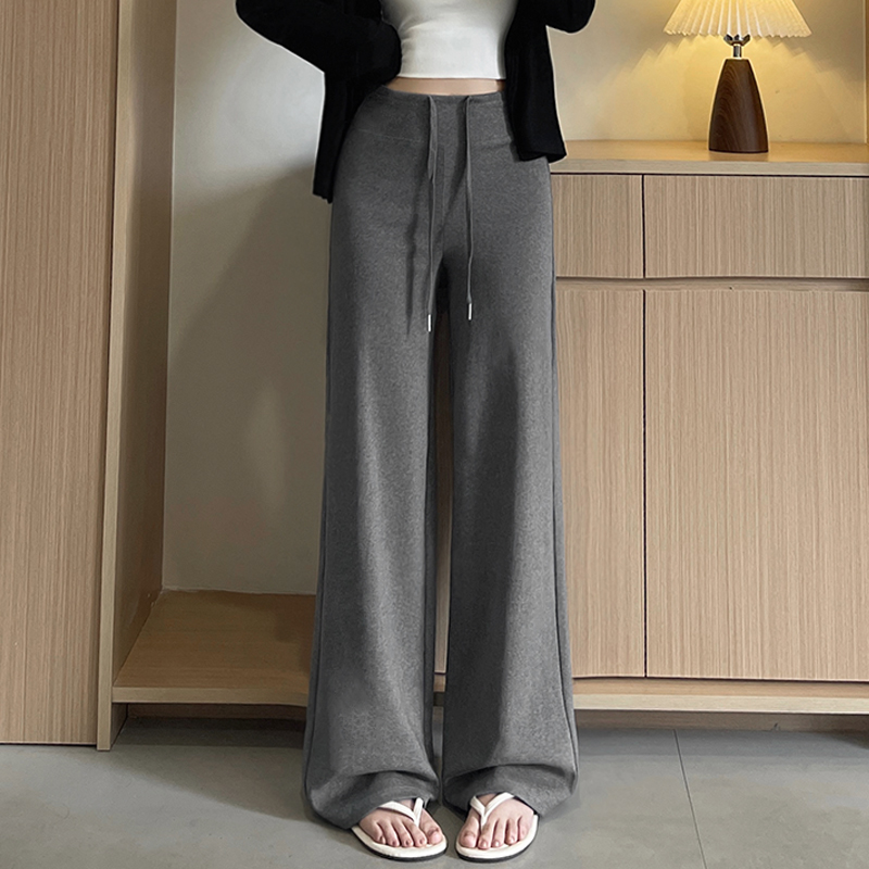 夏季运动裤女2025新款直筒高腰垂感阔腿裤小个子显瘦灰色休闲卫裤