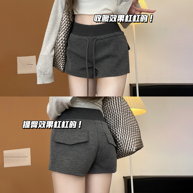 灰色美式高腰运动短裤女2025新款