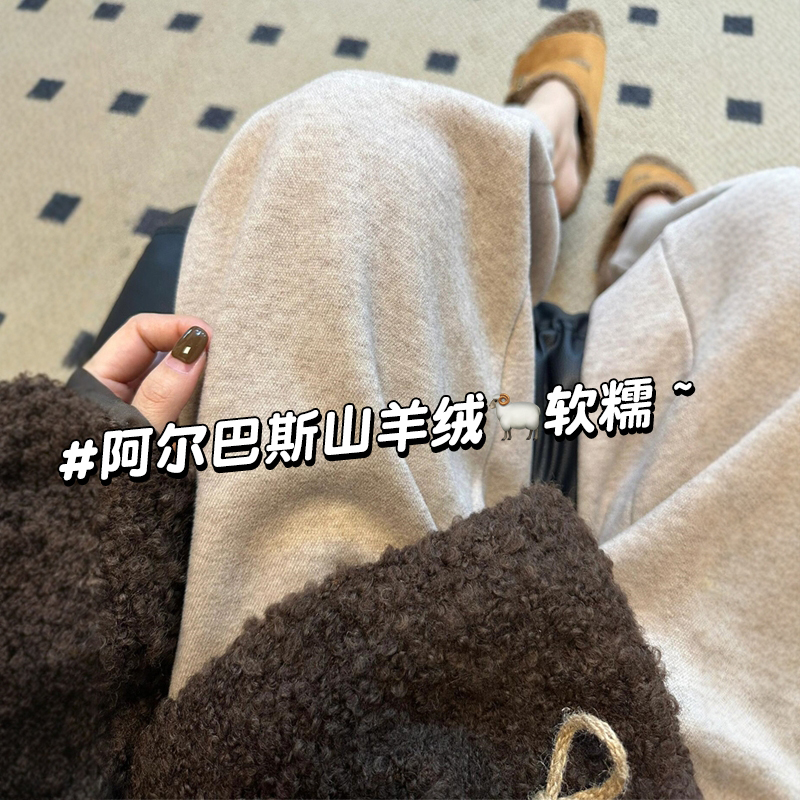 燕麦色加绒裤子女冬季2025年新款