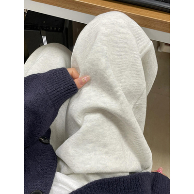 白灰色羊羔绒运动裤女秋冬季新款