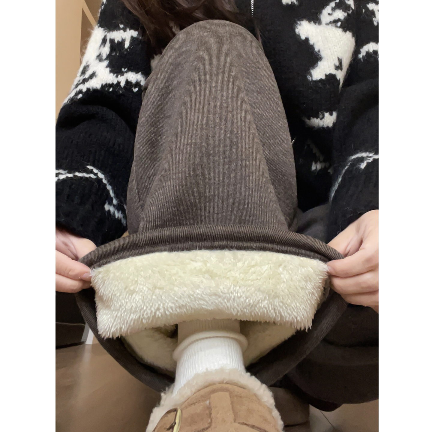 棕咖色糯米裤女加厚2025新款秋冬