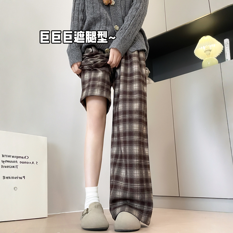 咖色复古格子裤女秋冬季2025新款