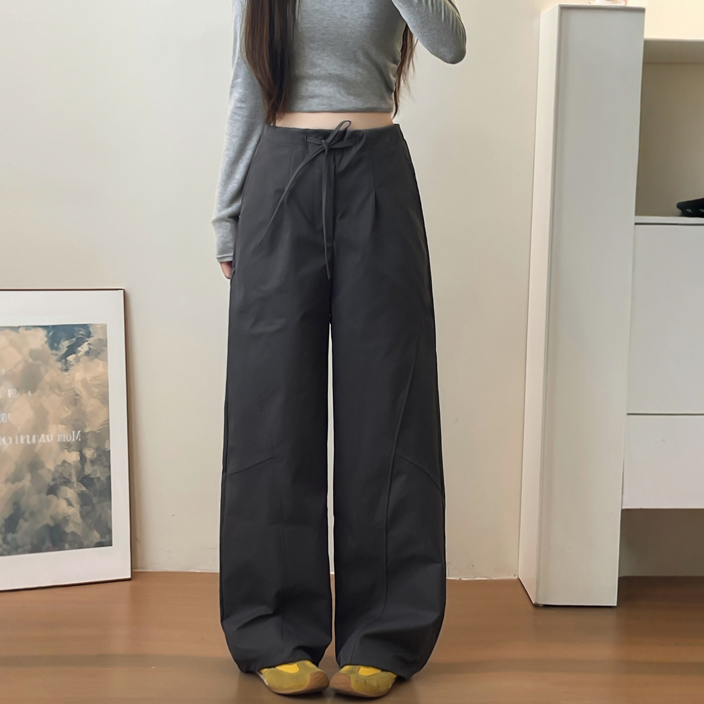 深灰色工装阔腿裤女2025秋季新款