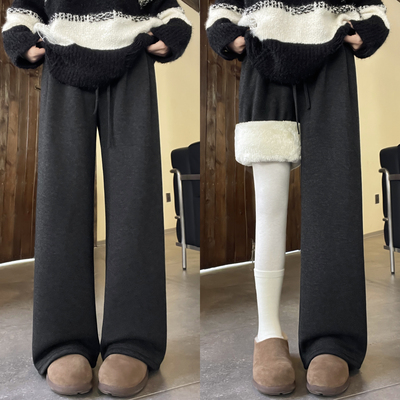 黑灰色羊羔绒糯米裤子女2025新款秋冬季加绒加厚垂坠感软糯直筒裤
