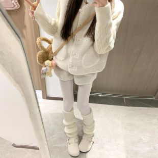 显瘦连脚秋冬加绒外穿竖条紧身裤 燕麦白色螺纹打底裤 女2025秋新款