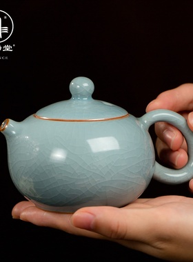三勤堂汝窑西施倒把茶壶家用大号单壶个人专用景德镇陶瓷冲泡茶壶
