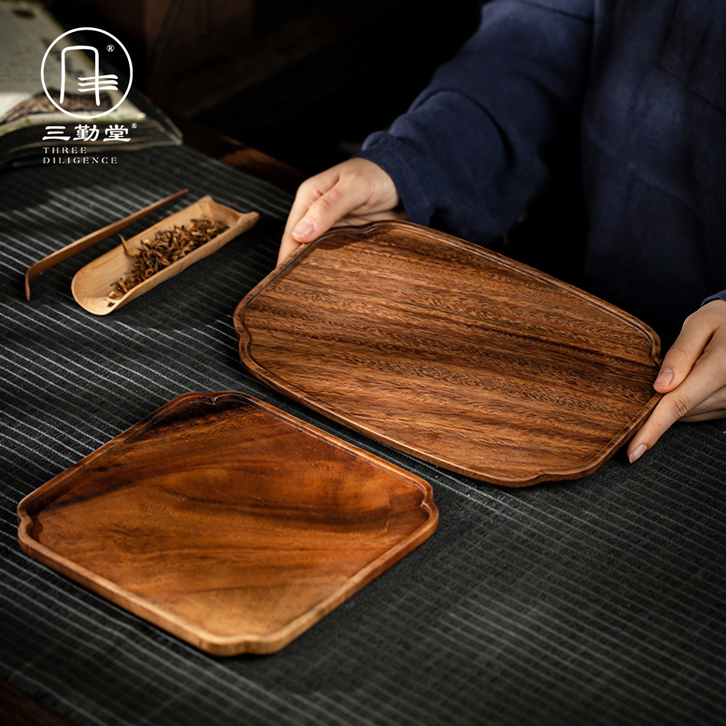 整块胡桃木茶盘实木原木茶台大小号简约茶具家用茶海中式大气