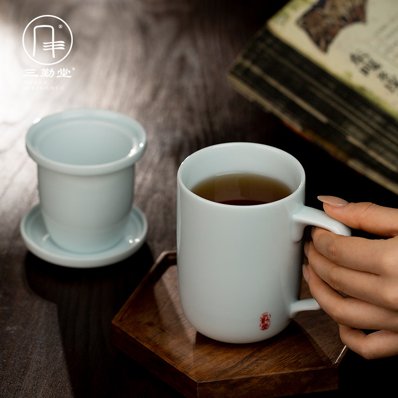 三勤堂大茶杯陶瓷景德镇水杯办公杯情侣带盖过滤喝茶泡茶会议杯子