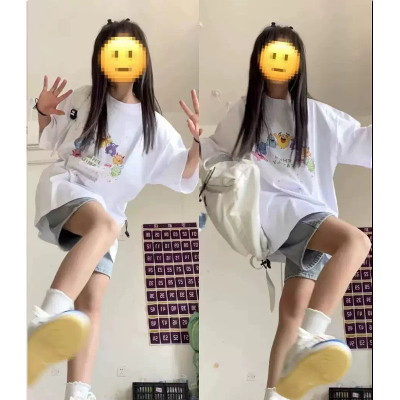 夏季新款学院风套装女白色纯棉短袖T恤+休闲牛仔短裤盐系两件套