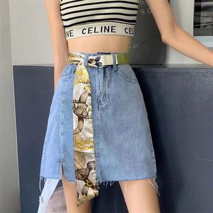 腰带女款帆布拼丝巾配连衣裙装饰牛仔裤带双环扣个性美式皮带百搭