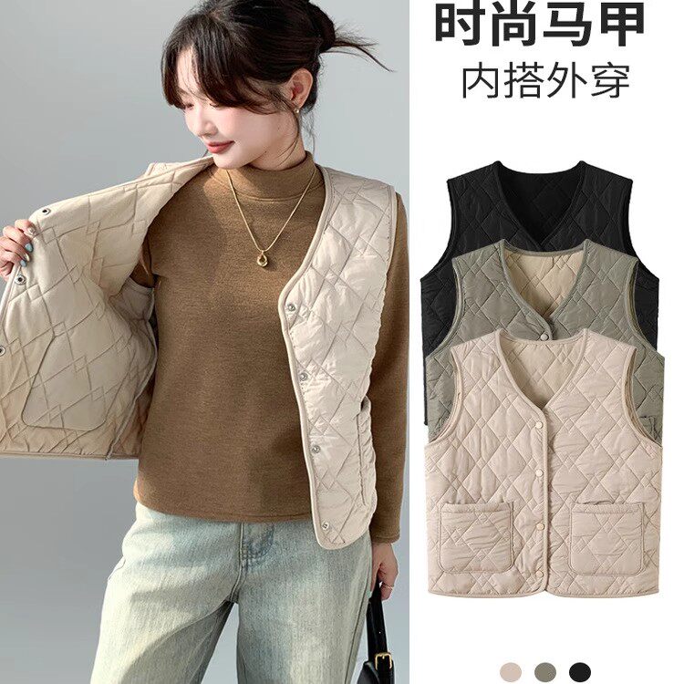 冬季羽绒棉马甲女士羊羔绒加厚2025新款轻薄修身短款保暖大码背心