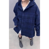 连帽格子衬衫日系港风ins宽松衬衣男生潮流百搭休闲外套DF01P75，男装衬衫，电商D256-2(原A064-2)