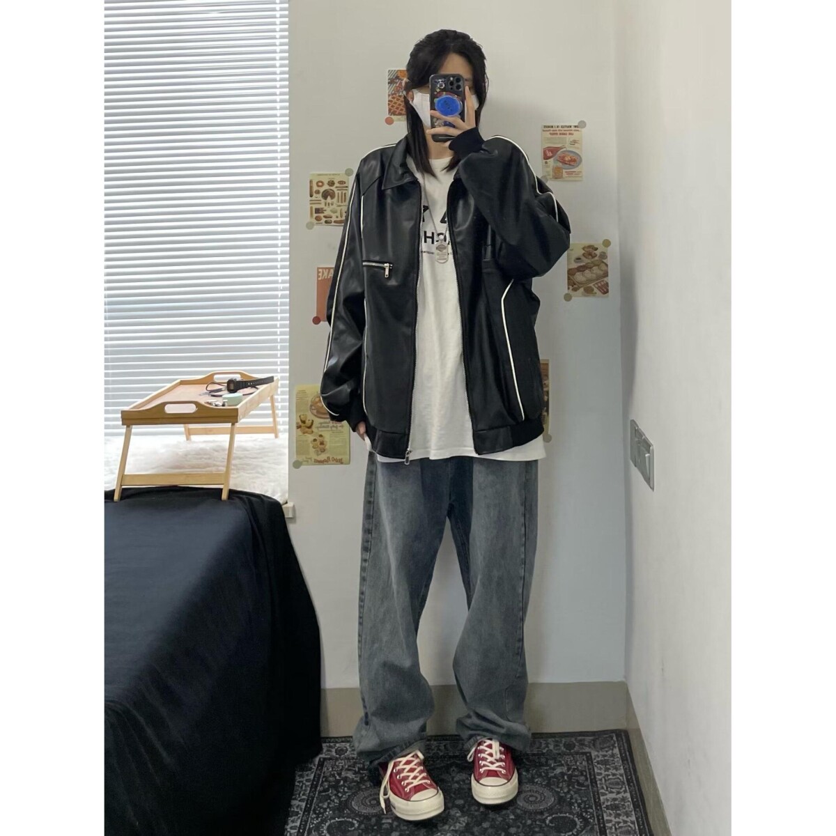 欧美高街复古轮廓机车夹克潮牌情侣宽松防风皮衣外套秋冬B113P55,男装夹克,电商D256-2(原A064-2)