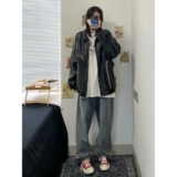 欧美高街复古轮廓机车夹克潮牌情侣宽松防风皮衣外套秋冬B113P55，男装夹克，电商D256-2(原A064-2)