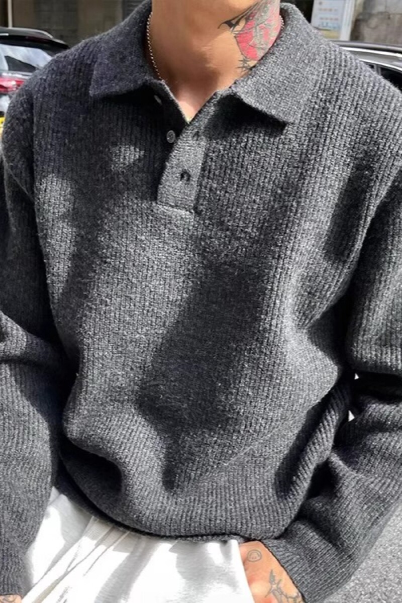 老钱珠地翻领POLO衫毛衣慵懒风潮男亨利领百搭针织毛衫NB129 p60图片