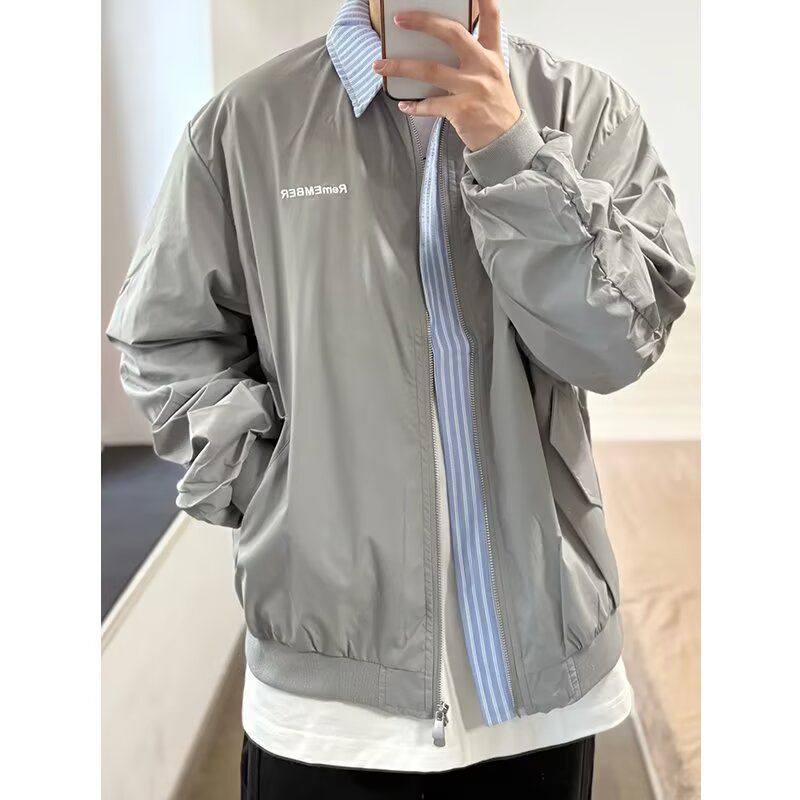 美式刺绣字母飞行员夹克男复古假两件百搭bf棒球服外套ZZS62P60,男装夹克,电商D256-2(原A064-2)