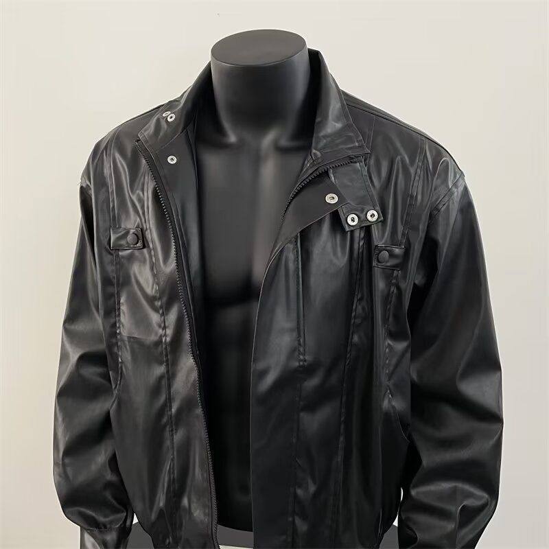 欧美街头潮流宽松机车服皮衣潮痞帅气飞行员PU皮夹克外套PJ02P65，男装皮衣，电商D256-2(原A064-2)