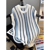 重磅条纹宽松针织衫背心男生无袖圆领镂空坎肩bf马甲拼接ZZS99P35，男装背心/马甲，电商D256-2(原A064-2)